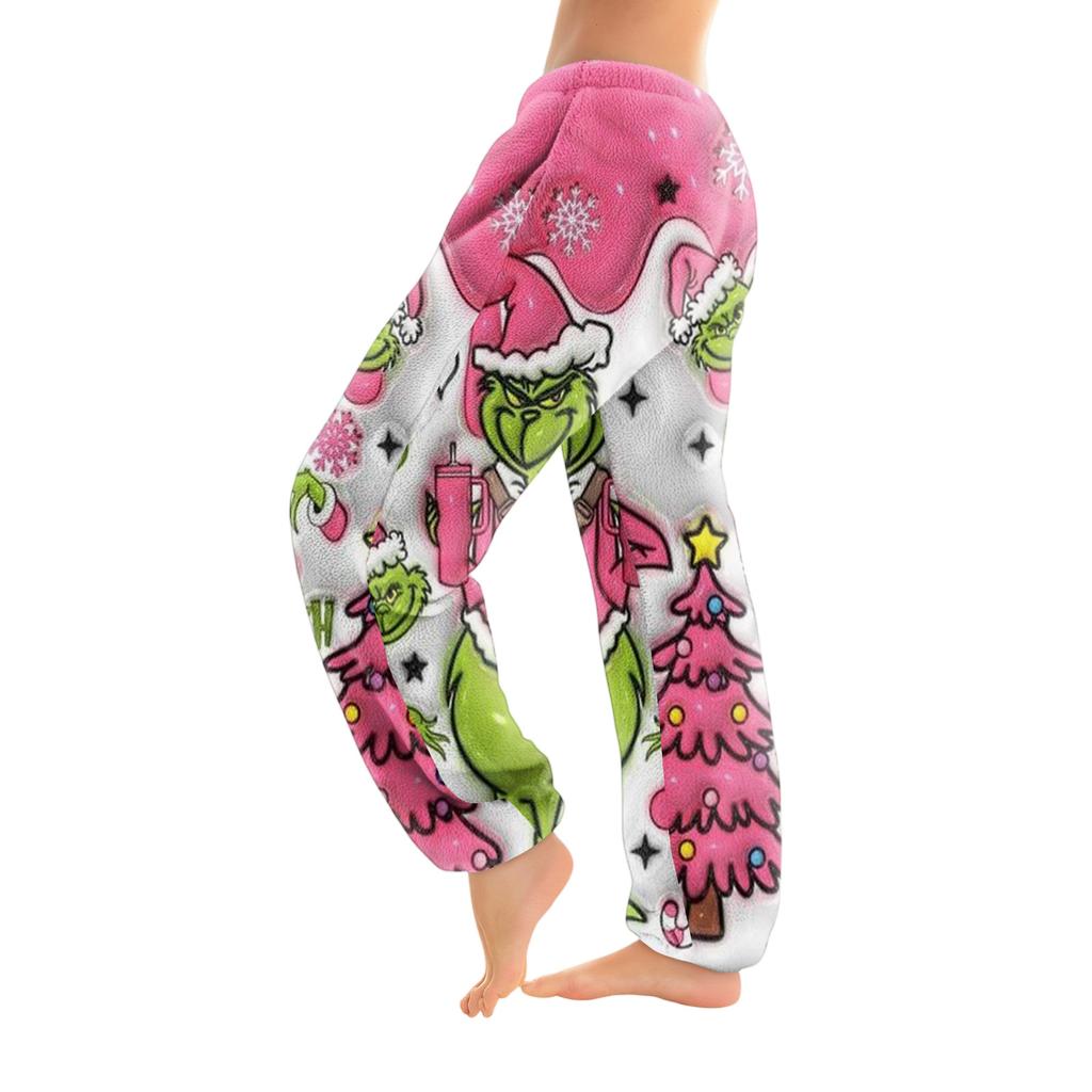 Женские брюки с рождественским принтом, манжетами на кулиске, повседневные брюки и пижама