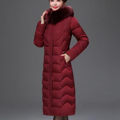 Женская зимняя куртка с капюшоном и меховым воротником, пуховая хлопковая куртка, одежда для женщин среднего возраста, средней длины, утолщенное пальто, теплая куртка