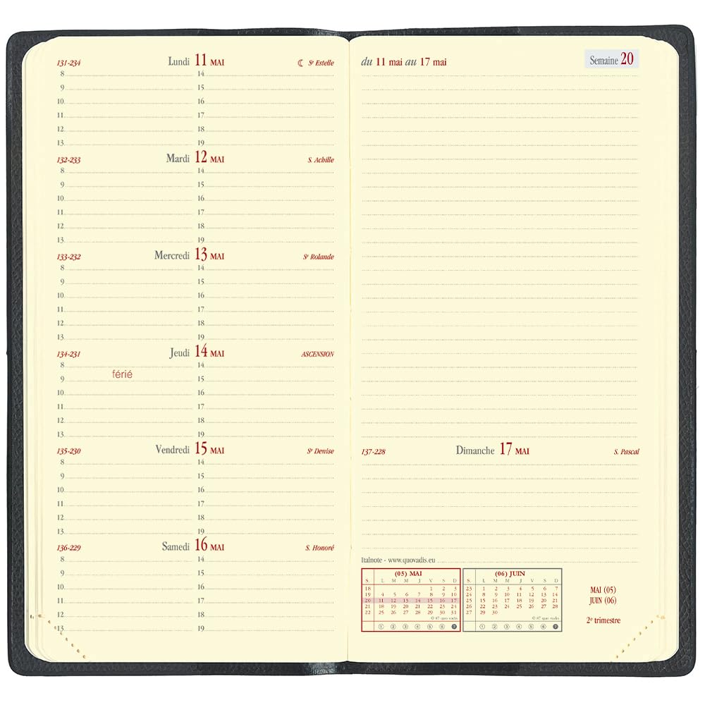 Quo Vadis 2026 Edition Italnote/Soho Planner Diary (Weekly Left, Starting December 2025, Slim Size 17 X 8.8cm, French Edition) Red (qv28405rd)