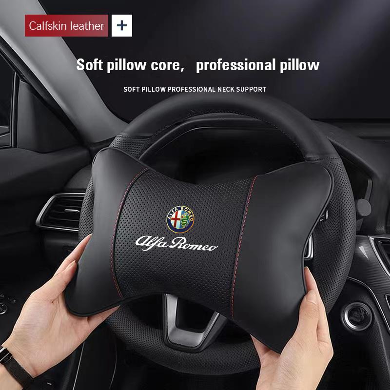 Car Neck Pillows Both Side Pu Leather Headrest Waist Pillow For Alfa Romeo Giulietta Mito 159 Giulia Stelvio 156 147 Tonale IM0