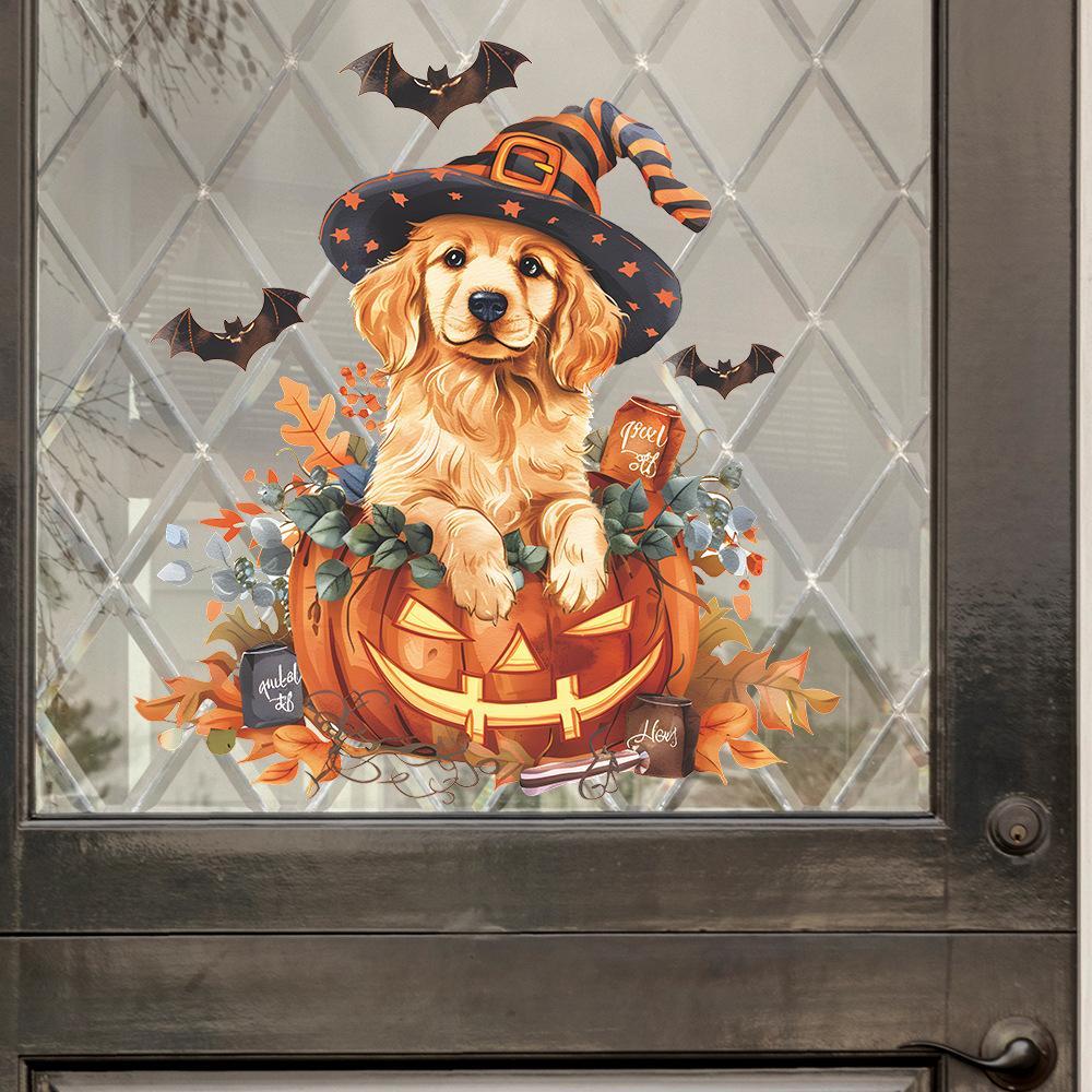 Halloween Cute Puppy Pumpkin Bat Glass Doors and Windows Home Decorative Window Stickers