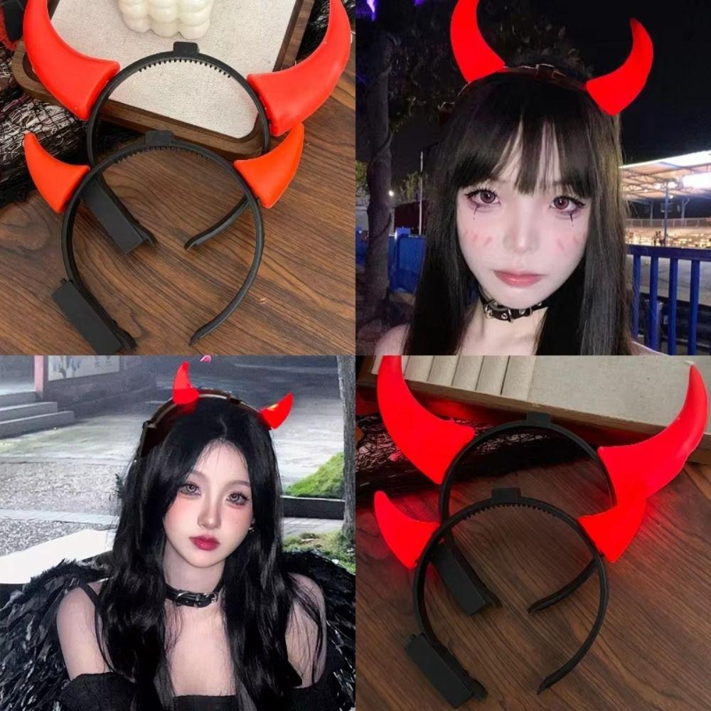 Red LED Light LED Headband Bull Horns Devil Hair Hoop Durable Party Headwear Cosplay Costume