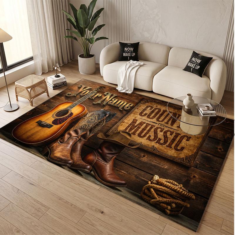 Music General Theme Soft Crystal Velvet Rug Custom Name & Text Print Non Slip Floor Rug for Bedroom Living Room