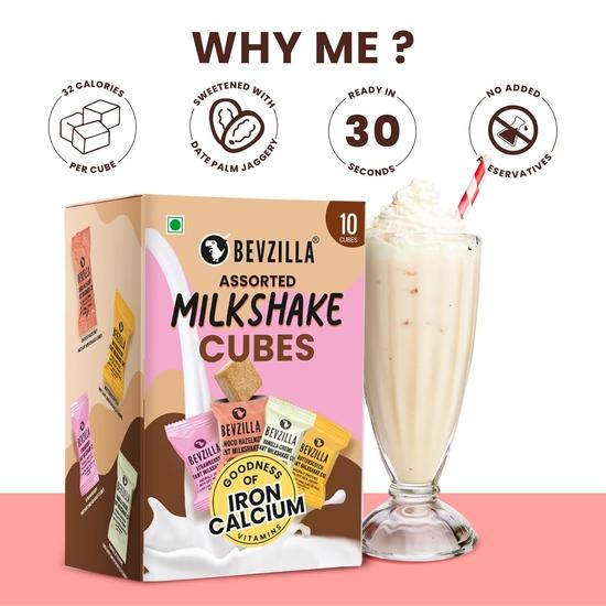 Bevzilla Ассортированный растворимый молочный коктейль Упаковка 10 кубиков с органическим джаггери из финиковой пальмы, без рафинированного сахара, без консервантов, добавьте, перемешайте и наслаждайтесь