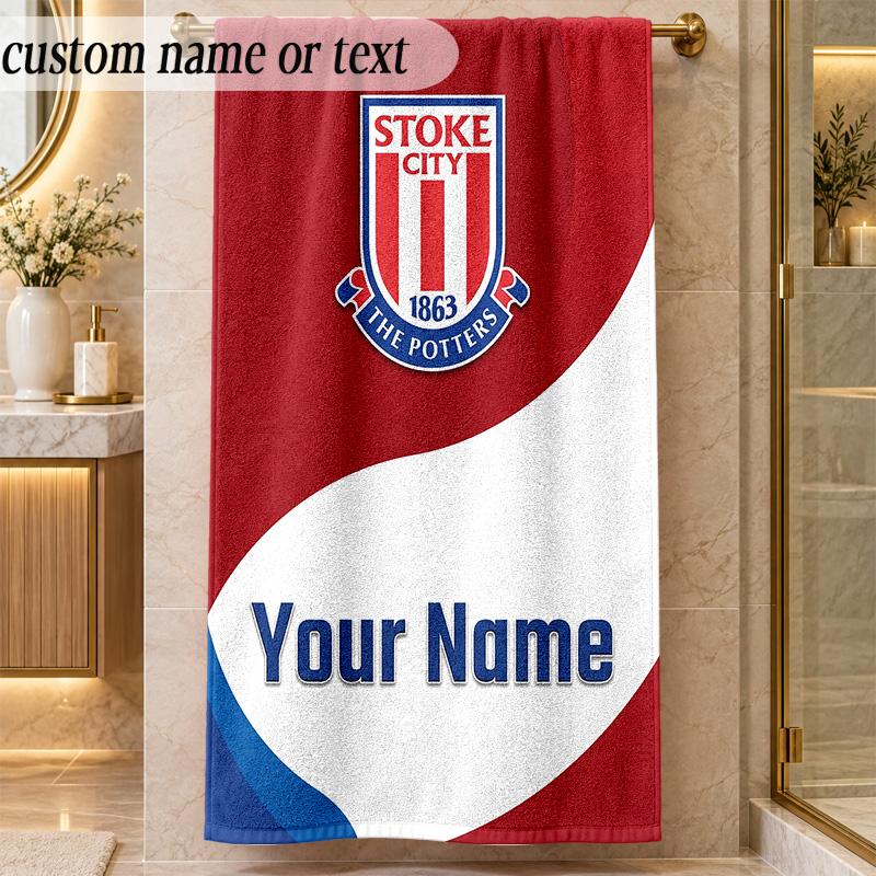 Beach TowelStoke City FC Custom Name Text Personalized Soft Towel for Beach Pool Indoor Home Decor Gift