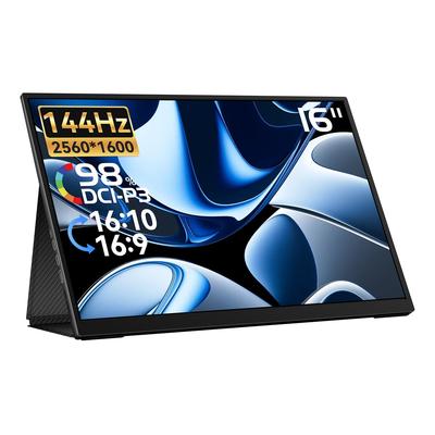 EHOMEWEI Мобильный 144 Гц QHD IPS Игровой Переключаемый Соотношение Сторон Цифровое Кино Поддержка FreeSYNC SP-160NW Монитор, 16-дюймовый, 2.5K Монитор, Глянцевый, Ультратонкий,