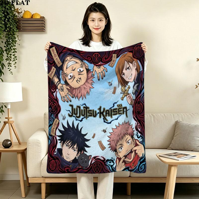 1PC Jujutsu Kaisen Patterned Flannel Blanket Suitable For All Seasons For Home Decor Warmth And Comfort Gifts Holiday Present