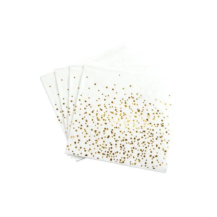 Serviettes en papier - Confettis - Lot de 20 - 33 x 33 cm - Blanc et Or - Fêtes élégantes