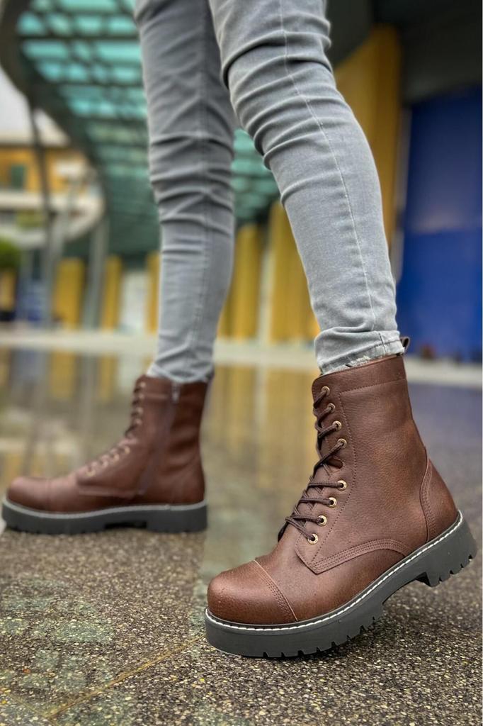 Men's Fashion Faux Leather Flat Heeled Boots Bootie Matte St Boots Brown Ch Shoes