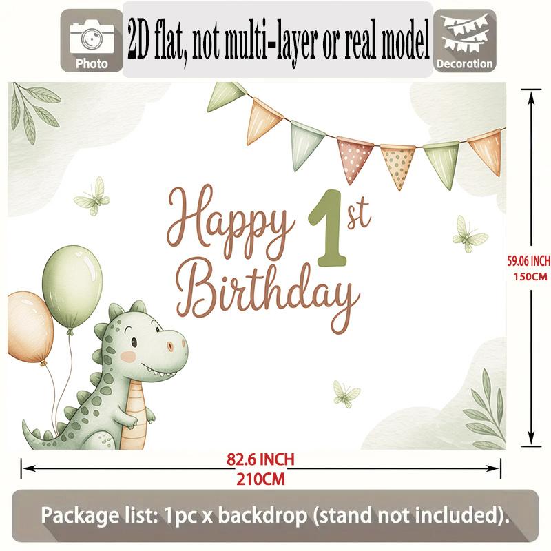 Happy Birthday Dinosaur Theme, 1pc Polyester Party Backdrop Banner, Photo Booth Background, Wall Decor