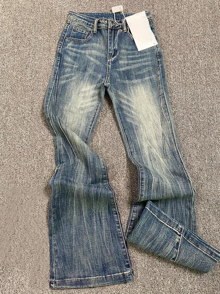 Офисные женские синие расклешенные джинсы High Street Slim Удобные клеш Брюки Женские модные джинсовые брюки Американский ретро-стиль уличной одежды