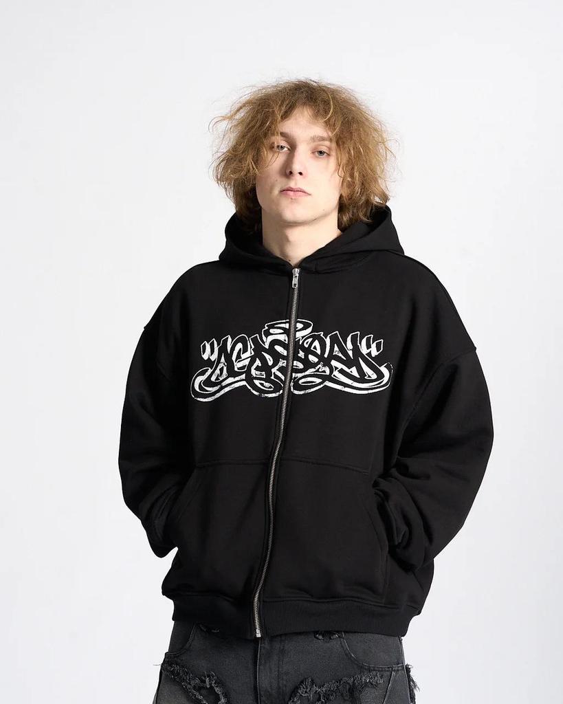 2025 Cross-Border Hooded Cardigan: Unisex Dark Print Streetwear Sweatshirt