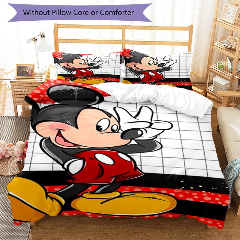 3pcs Mickey Bedding Set Duvet Cover Closure Includes 1 Duvet Cover & 2 Pillowcases, Soft and Comfortable for All Seasons.