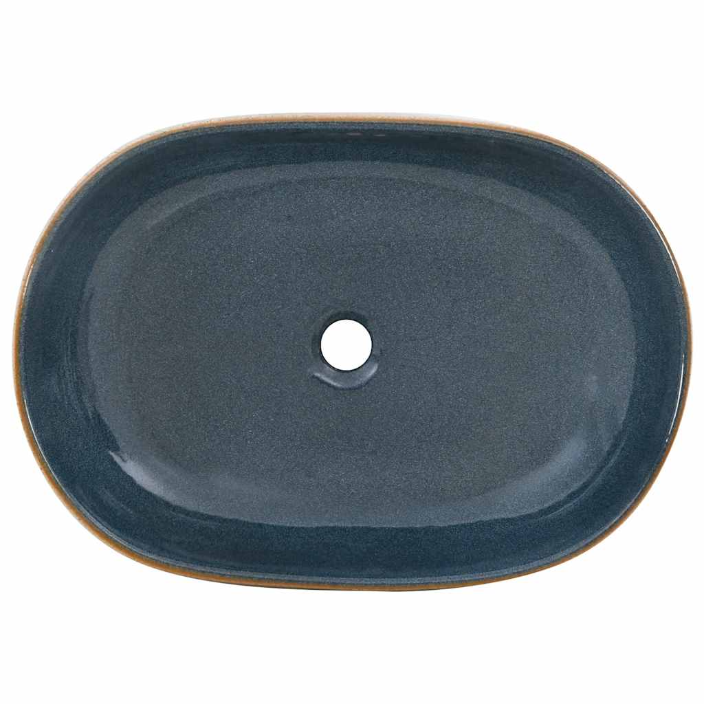 Above Mount Wash Basin Beige Blue Oval 59 x 40 x 14 cm Ceramic