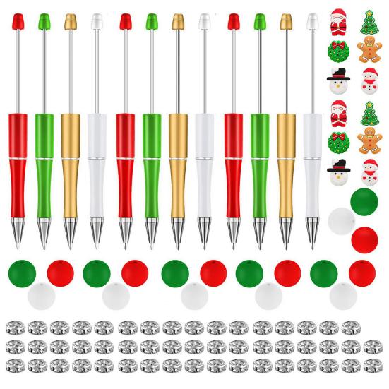 1 компл. Рождественская шариковая ручка с разноцветными силиконовыми бусинами, снеговик, Санта-дерево, подвеска, сделай сам, пластиковая ручка с бисером, праздничный подарок