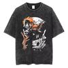 2026 BLEACH Ichigo Kurosaki Hollow Mask Print T-shirt Black Washed Oversized Cotton Casual Streetwear Tee for Fans