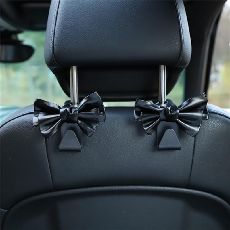 2 Pack Car Purse Hooks, Cute Bow Car Seat Headrest Hook Hanger For Purses And Bags.(White)