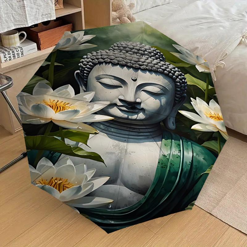 1PC Buddha LotusAutomatic Open/Close Umbrella with Windproof, 8-Rib Sturdy Canopy, Durable Ribs, Fashionable Design, Outdoor Accessory, Fun Prin, Holi