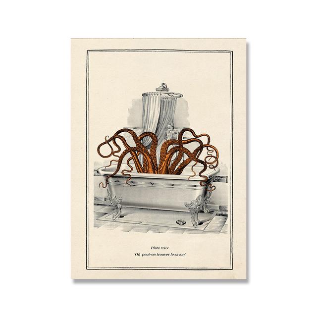 Забавный декор ванной и туалета, холст, картина, животное, постер для ванной, медведь, осьминог, пингвин, шимпанзе, ретро, настенная живопись, искусство, куадрос