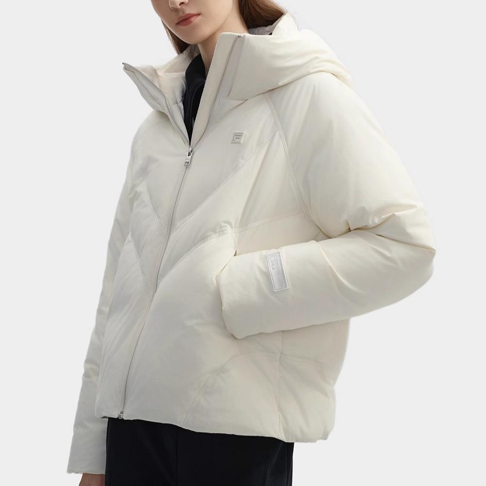 Fila Down Jacket Solid Color Fashion Windproof Warm Hooded Down Coat Women Jackets Fog-Lotus-White F11W443911FIV