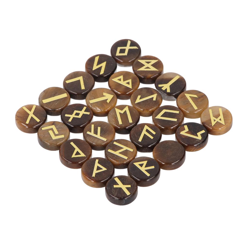 Набор из 25 круглых рунических камней с гравировкой символов для йоги, медитации и праздничного подарка
