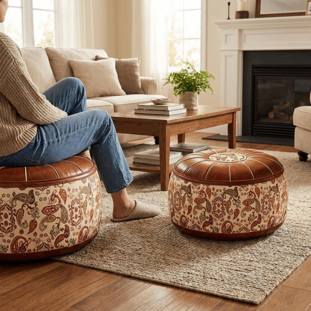 Vintage Seat Cushion Cover Unstuffed Round Footstool Cover Clothes Storage Bag Bedroom