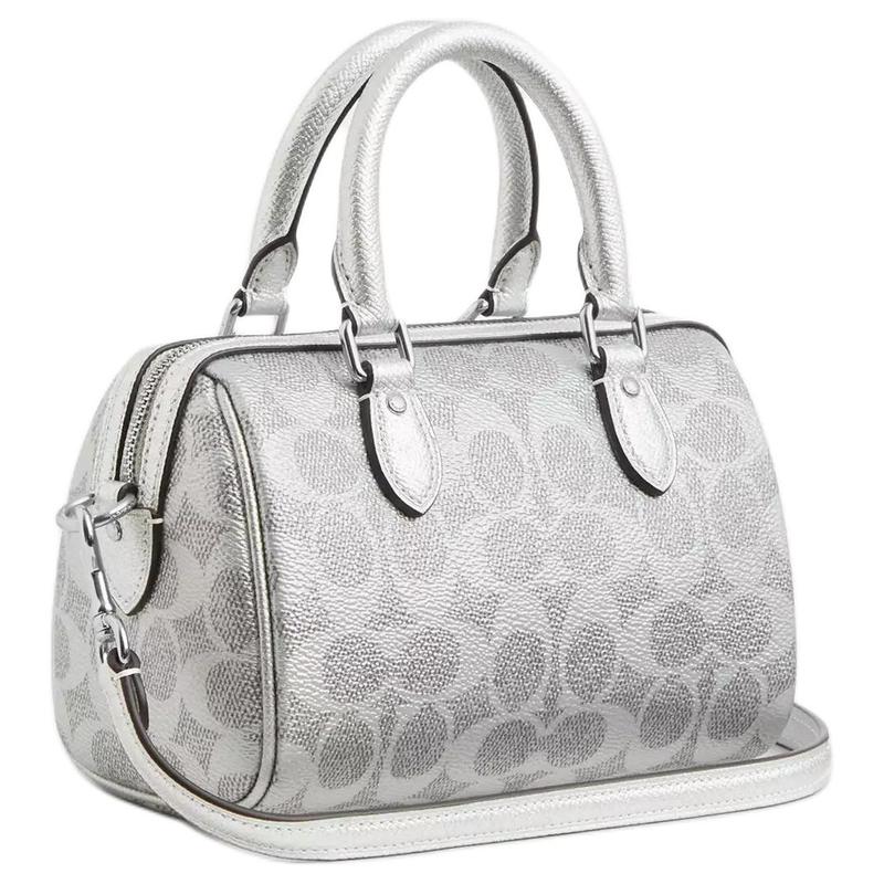 COACH Rowan18 square mirror bag star charm coated canvas and leather hand-held crossbody bag small size women's silver
