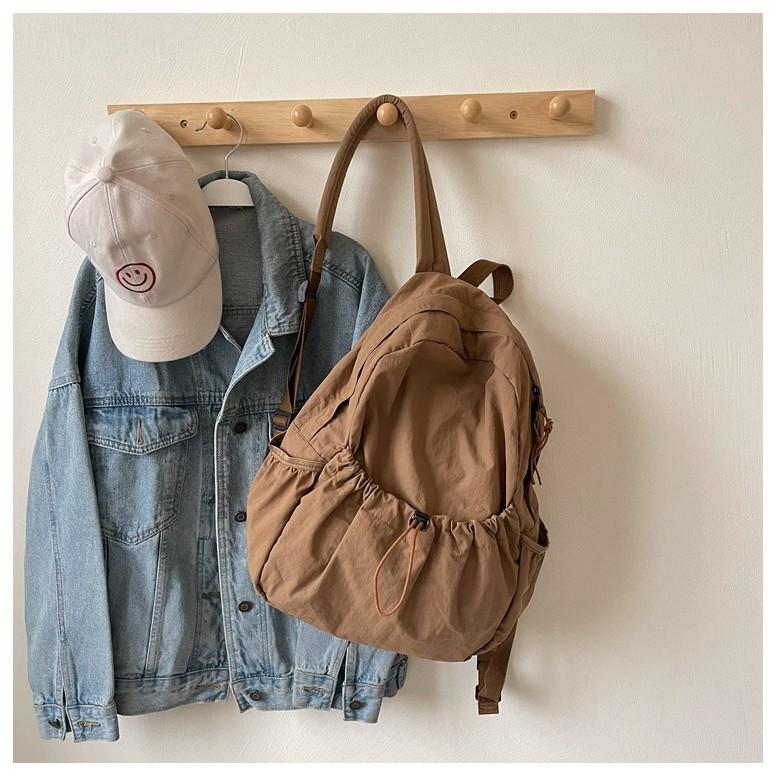 IELGY Fashionable Pleated Nylon Backpack Ladies Niche Trendy Large Capacity Flap Student Backpack