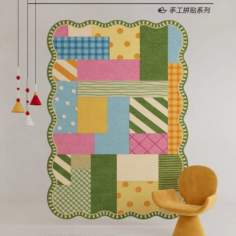 Girly Style Carpets for Living Room Dopamine Color Grid Bedroom Decor Carpet Fluffy Soft Irregular Rug Home Cute Plush Floor Mat