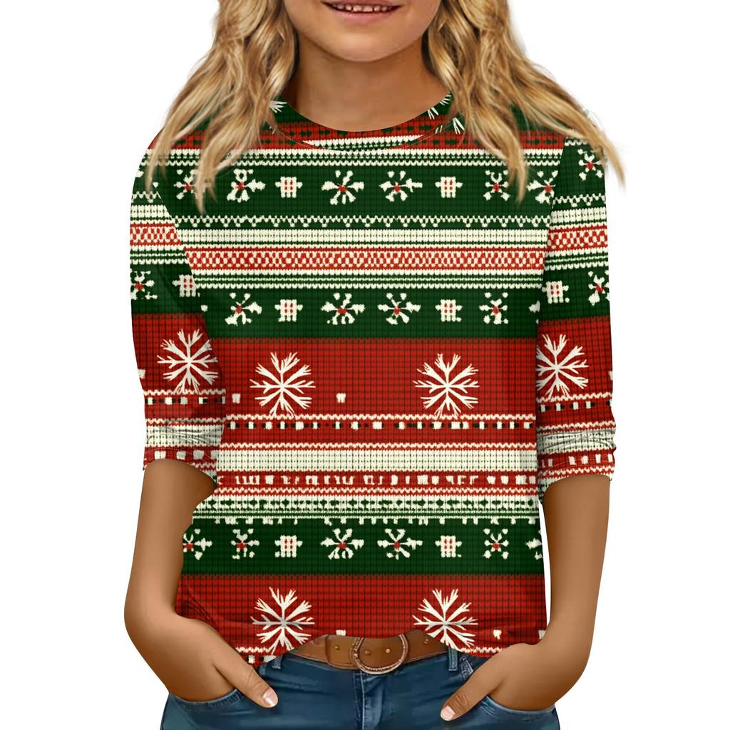 Детская футболка с рукавом 3/4, повседневная футболка с принтом, круглый вырез, блузка-пуловер