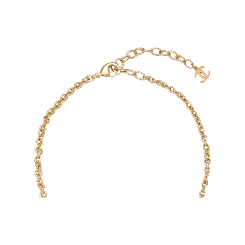 Chanel 23K Любовь Классика Двойное C Жемчужное Ожерелье Женское Золотое