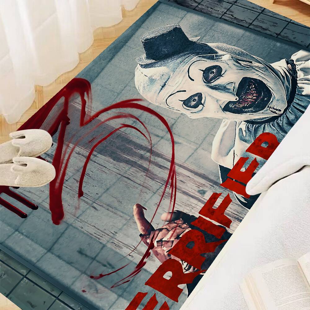 T-Terrifier 3 Ужасающий Клоун Фильм Приветственный Коврик для Входной Двери Моющийся Нескользящий Коврик для Зоны Гостиной с Диваном и Креслами Кухонный Приветственный Коврик