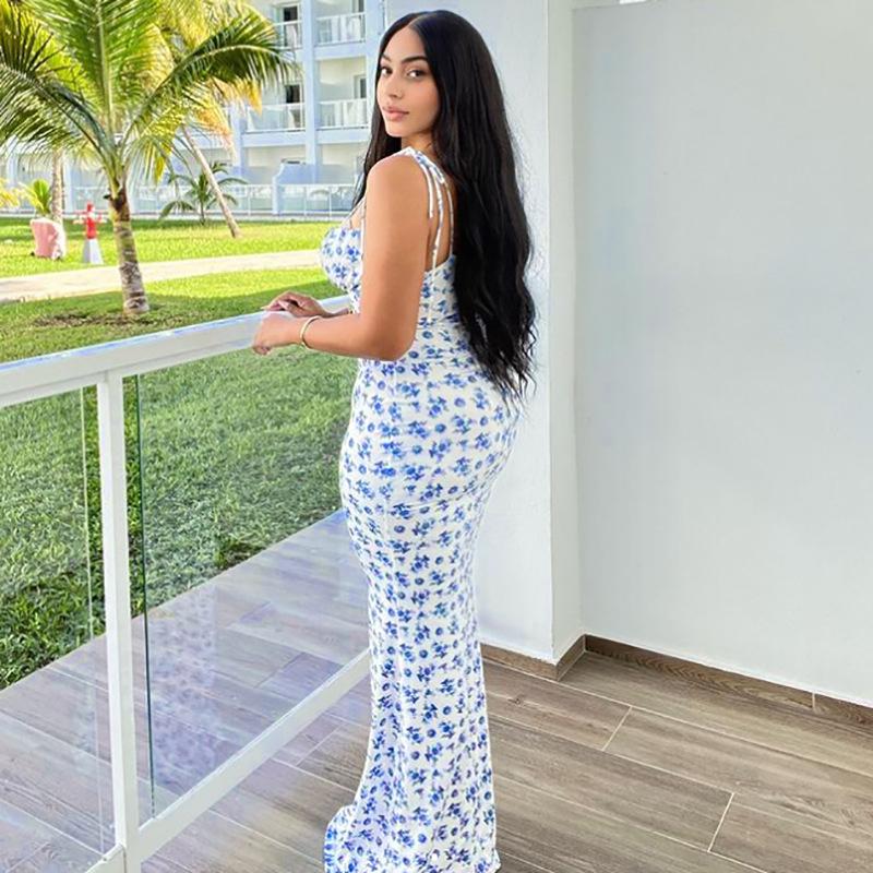 Женская элегантная пляжная одежда с цветочным принтом для отдыха, облегающая уличная одежда, длинное платье, летняя одежда