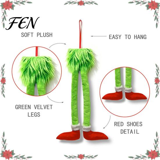 Creative Christmas Party Supplies Funny Elf Legs Car Hanging Ornament, Tree Decor with Soft Plush for Plush, Red Green Holiday Pendant Rearview