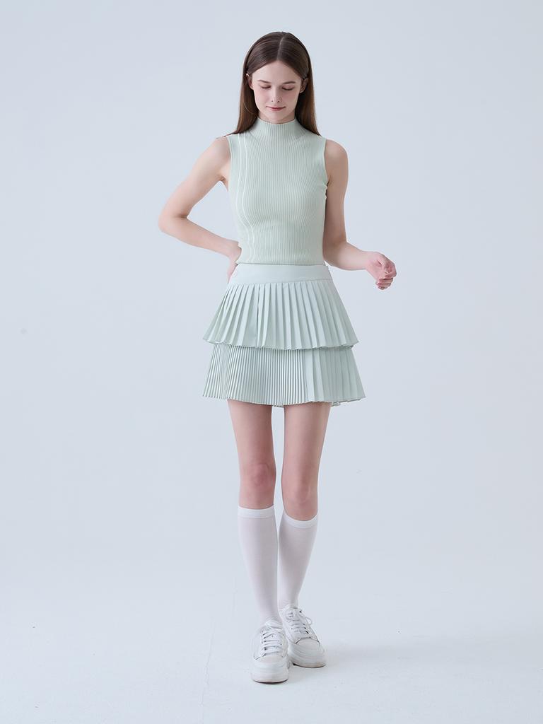 LORDLOAR Slim Ribbed Mock Neck Sleeveless Knit L/Green