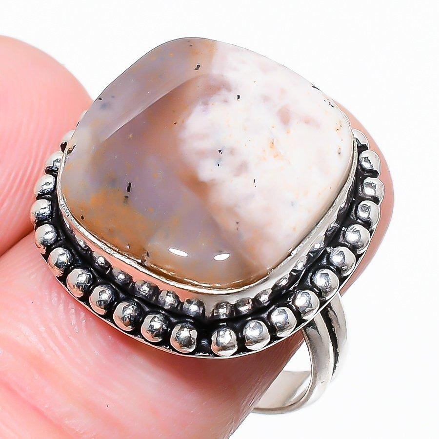 Dendrite Opal Gemstone 925 Silver Jewelry Ring Size 9