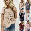 Elegant Summer Women Blouse Floral Print Short Sleeve Loose Casual T-shirt Tops