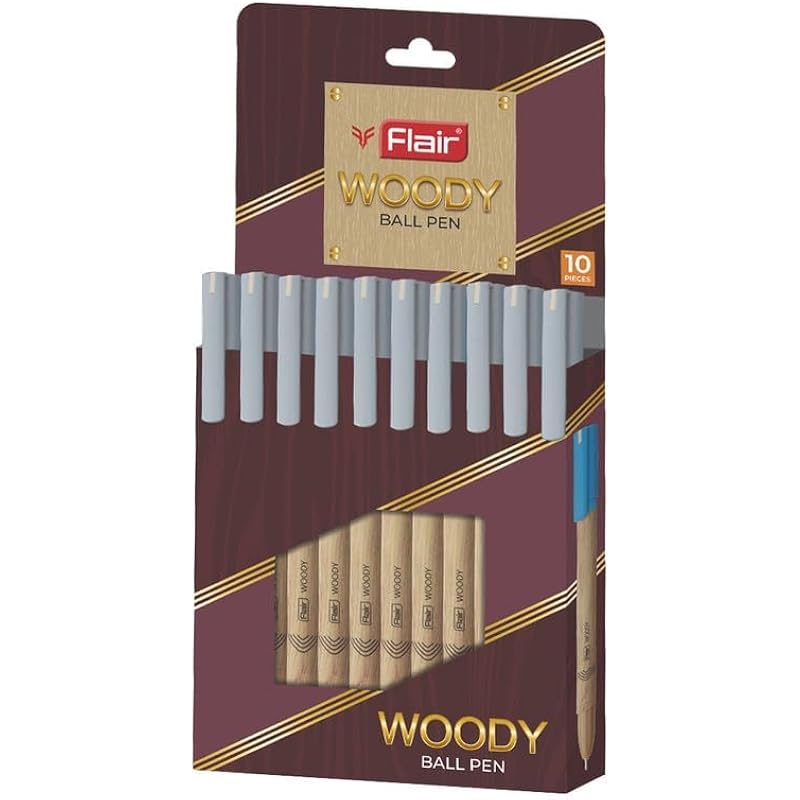 FLAIR Шариковая ручка Woody в кошельке | Размер наконечника 0,7 мм | Привлекательный древесный дизайн | Система плавного письма с низкой вязкостью
