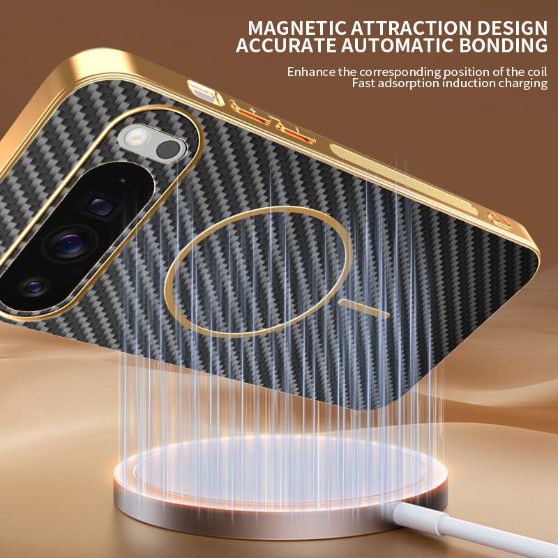 For Google Pixel 10 9 Pro XL Case Case New Electroplating Leather Carbon Fiber Fine Magnetic Ring Cover For Pixel 9A Fudna