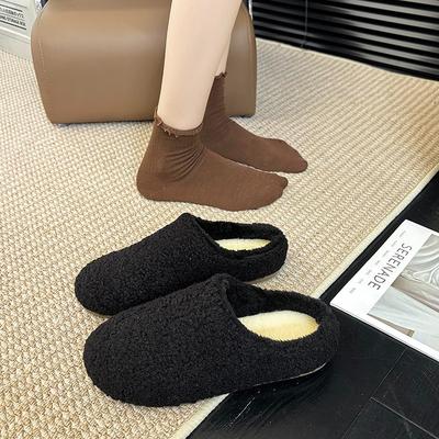 Плюшевые тапочки женские 2025 новые осенне-зимние повседневные и удобные домашние комнатные нескользящие теплые зимние хлопковые тапочки