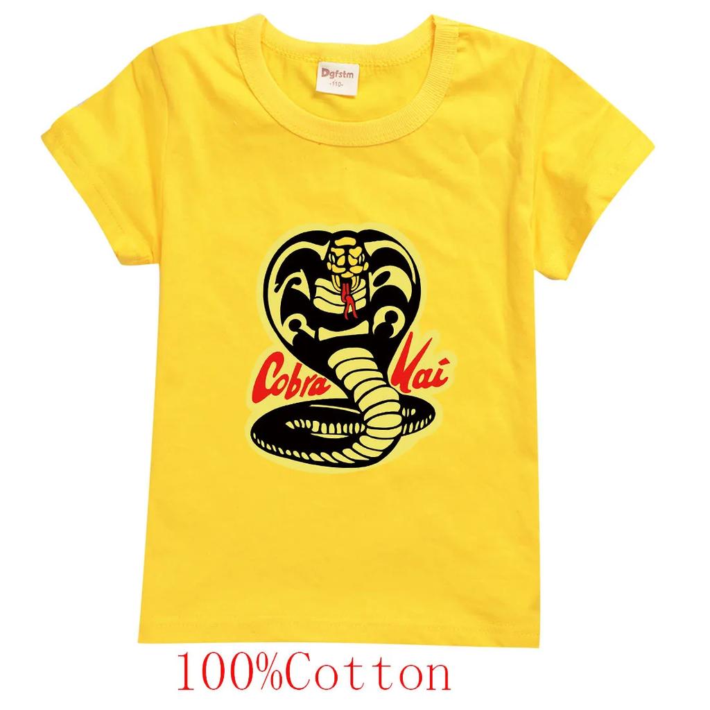 Горячая детская летняя футболка с принтом Cobra Kai из чистого хлопка 100 см до 160 см футболка