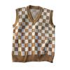 Свитер в студенческом стиле без рукавов с v-образным вырезом и ребристой отделкой, осенне-зимний клетчатый лоскутный цветной мужской вязаный жилет