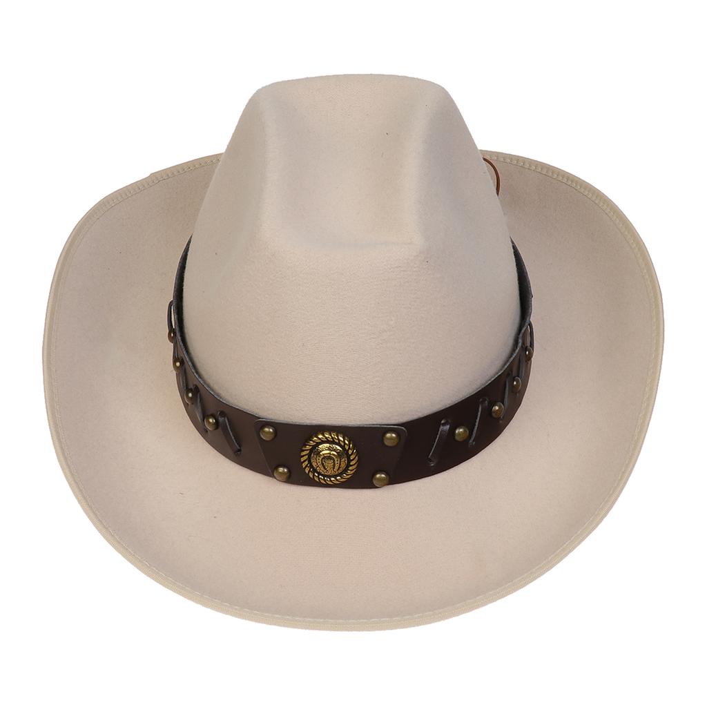 Unisex Western Cowboy Hat Wide Brim Roll‑Up Brim Double‑Top Felt Fedora Hat,10 Colors,Multiple Optional Detachable Hat Bands