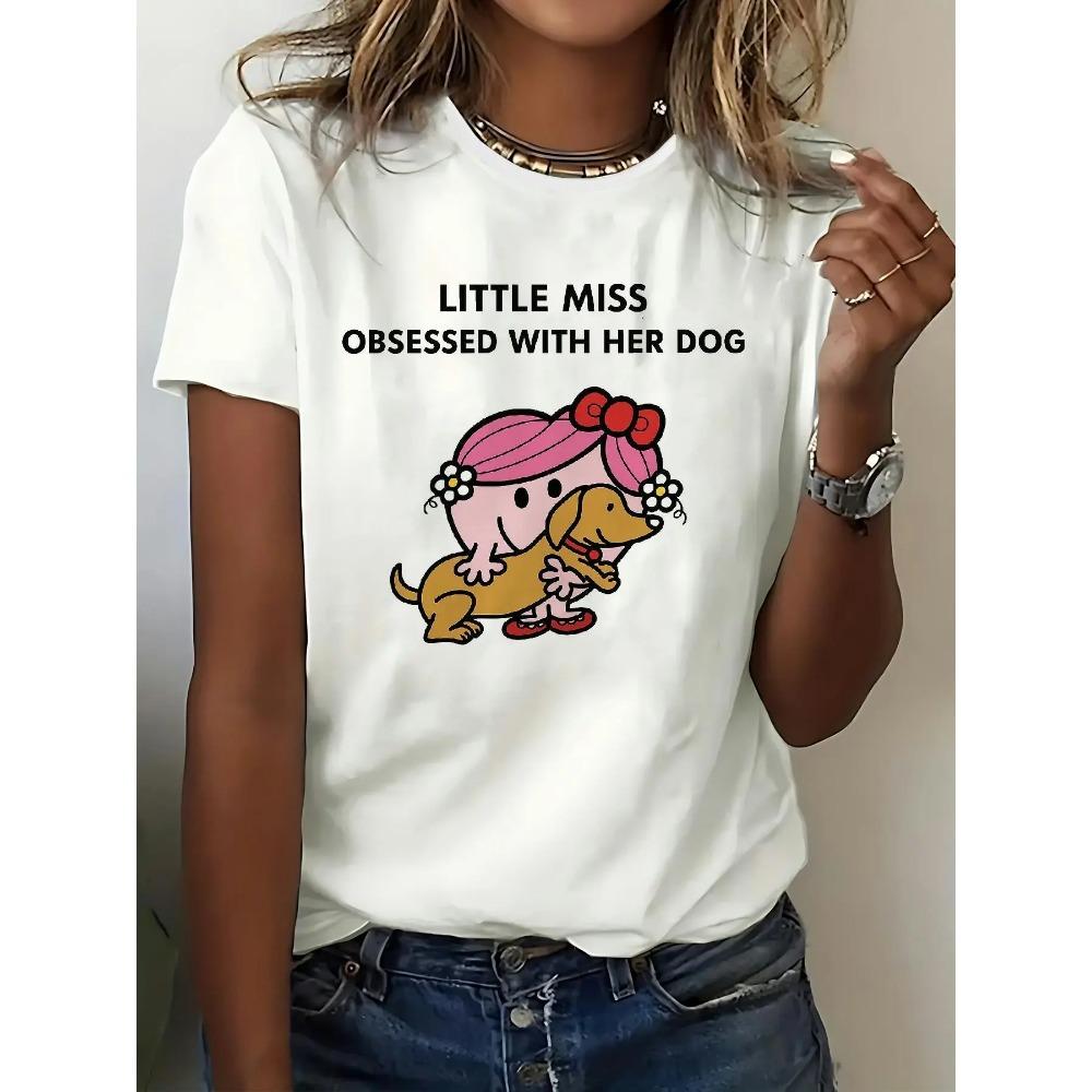 Женская футболка с коротким рукавом LITTLE MISS OBSESSED WITH HER DOG Принт с буквами Повседневный топ для лета и весны