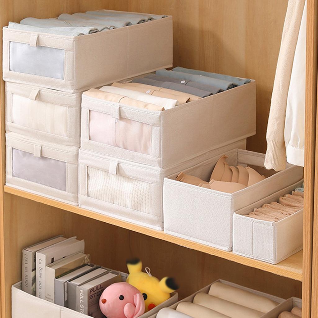 Тканевый ящик для хранения из хлопка и льна с окном, для хранения и организации гардероба, большой ящик для хранения одежды, игрушки можно складывать