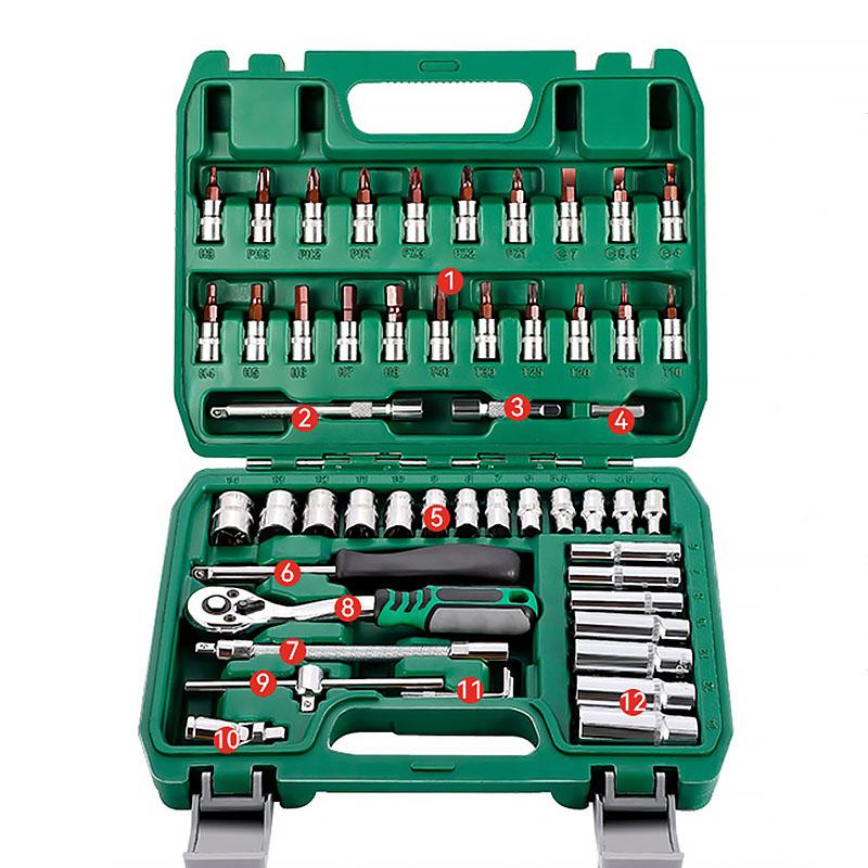 Набор торцевых головок с трещоткой 46/53 шт. Реверсивная трещотка с головками S2 и CR-V. Бытовой набор для ремонта автомобилей