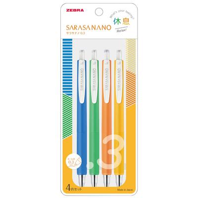 Zebra Гелевая шариковая ручка Sarasa Nano 0,3 мм, набор из 4 цветов для релаксации JJH72-4C-KY