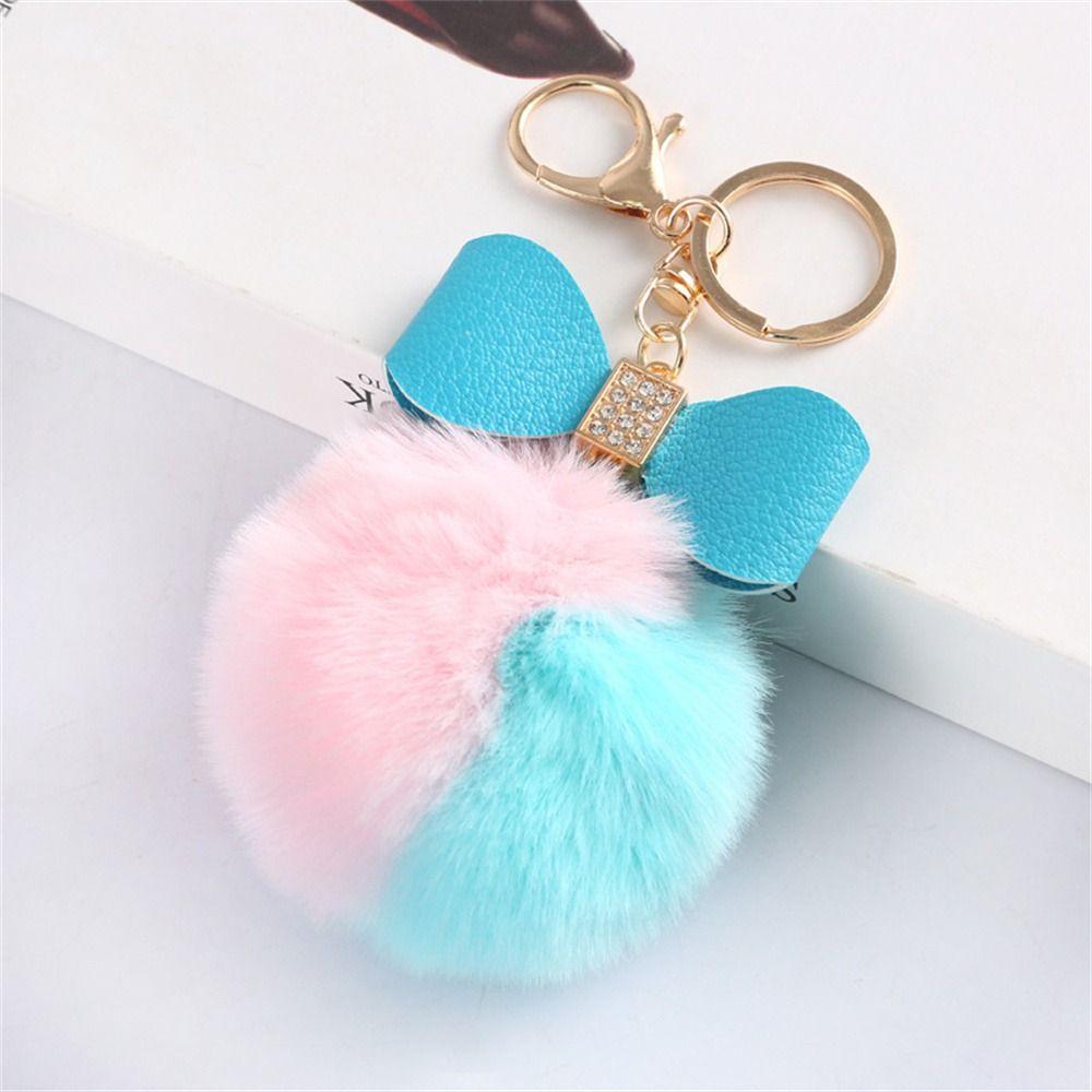 Брелок-бантик, пушистый шарик, брелки из ПУ кожи и меха, брелок-помпон, мотоциклетная безделушка