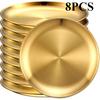 8-Pack Gold 20CM Stainless Steel Plates - Reusable, Camping & Daily Use Plates, Double Layer, Dessert Plates, Adult Plates