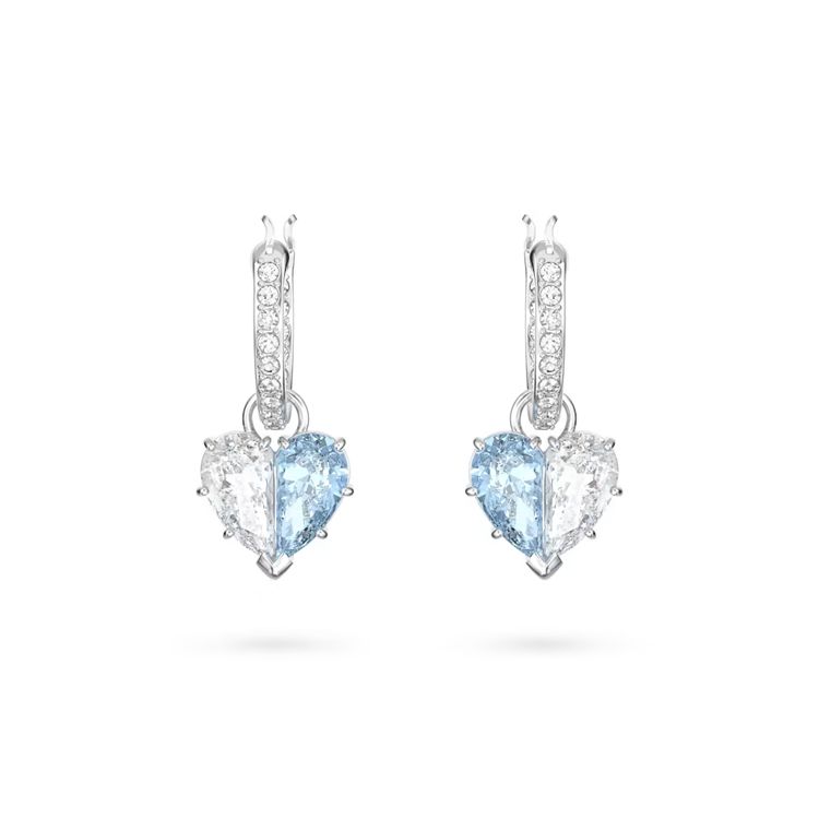 Swarovski Gema Symmetrical Water Drop Heart Earrings Women earrings Silver Blue 5653565